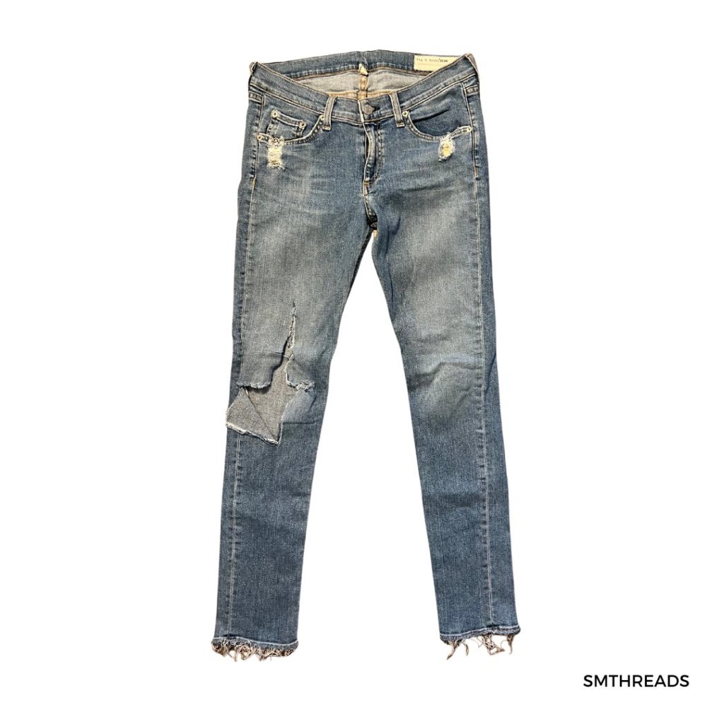 RAG & BONE Women's Ripped Distressed Skinny Jeans EVERTON Wash 28 W1502K520EVE